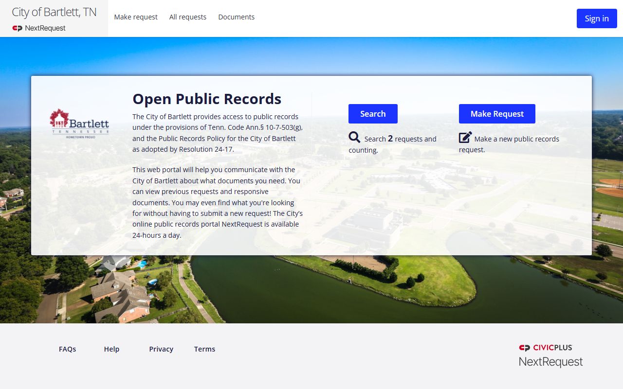 Bartlett public records request portal for submitting arrest record requests online
