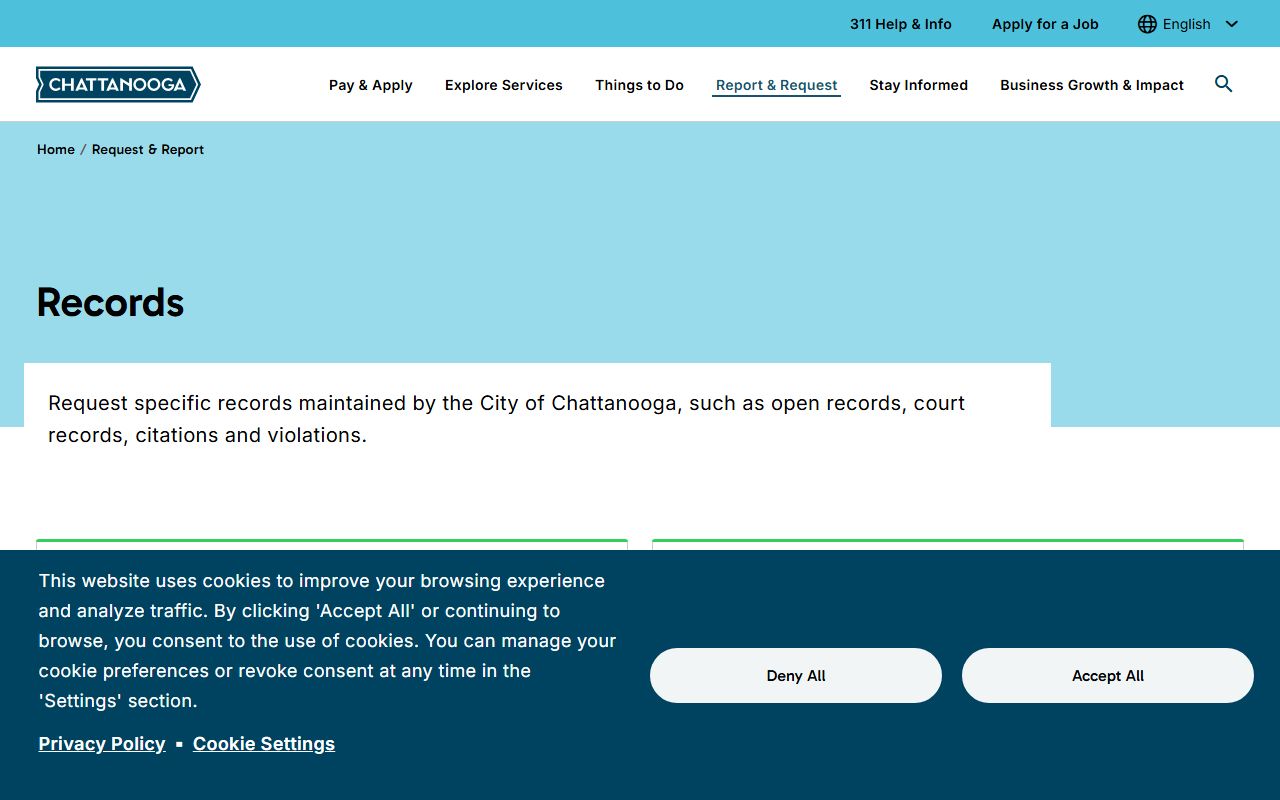 Chattanooga Tennessee open records request page for arrest records