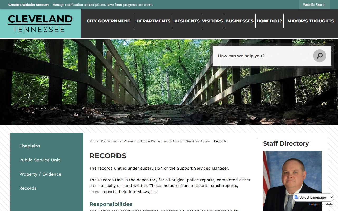 Cleveland Police Records Division page with details on arrest reports and copy fees