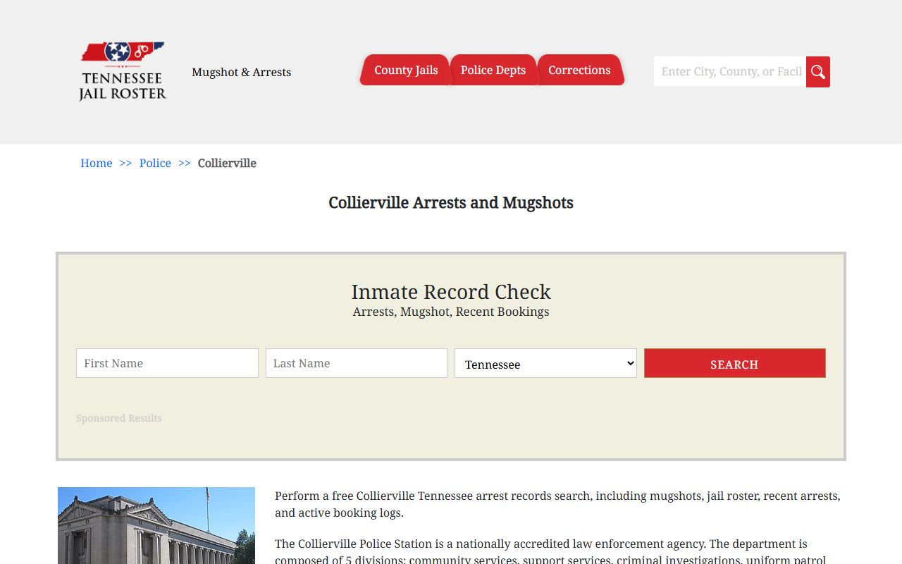 Collierville arrests and mugshots search results showing recent booking records