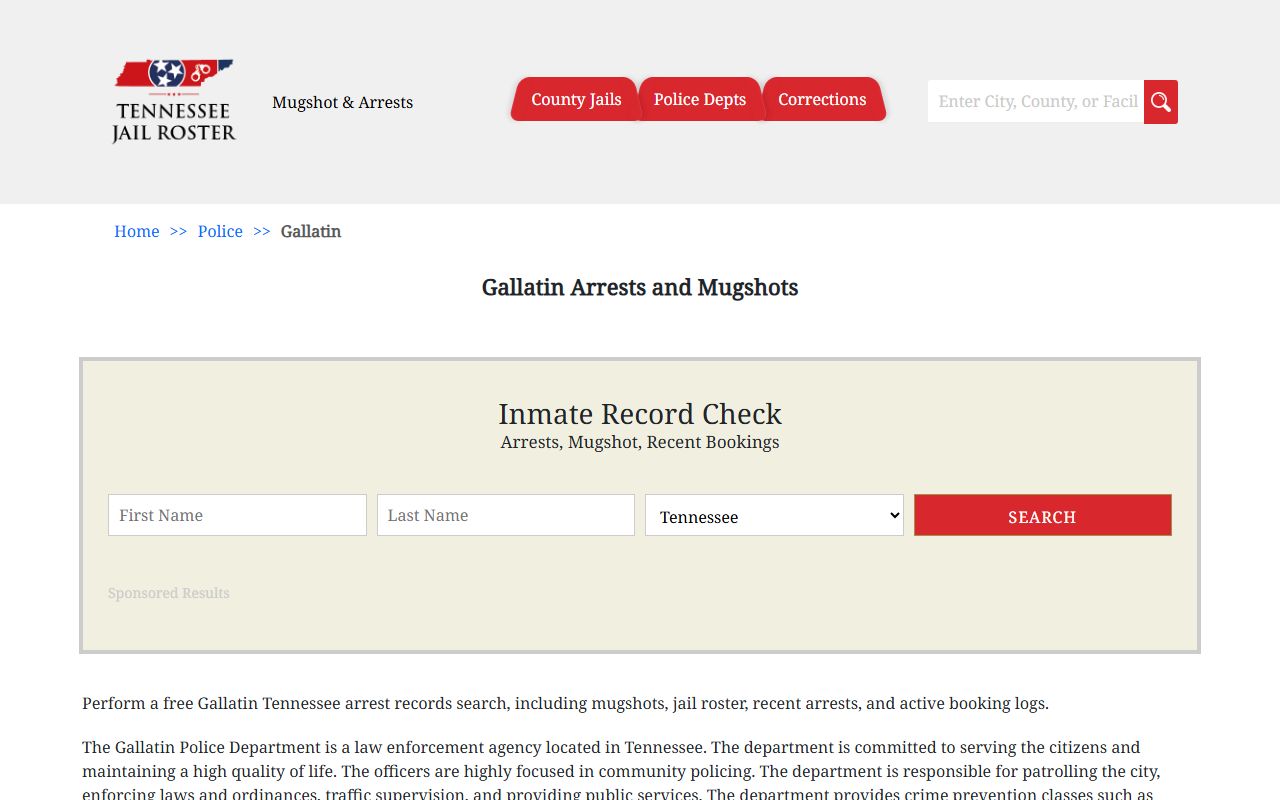 Gallatin arrests and mugshots search page for recent booking records