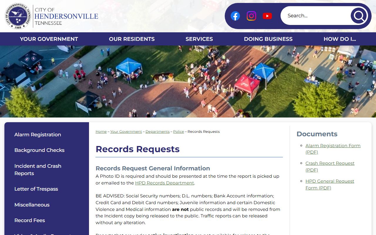 Hendersonville Police Department records request page