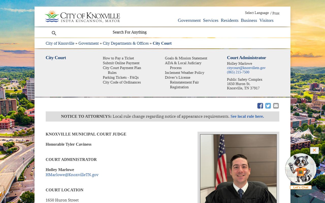 Knoxville City Court website for case records