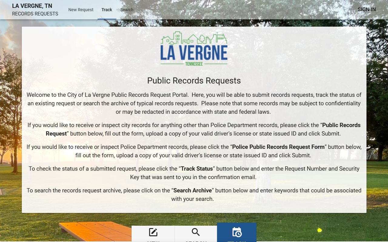 La Vergne public records request portal for submitting and tracking arrest record requests