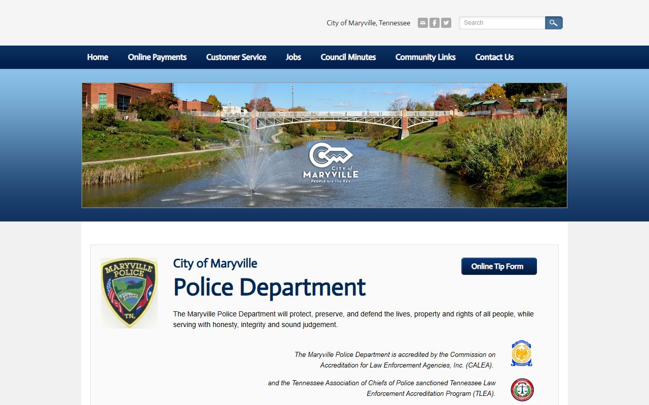 Maryville Police Department website for arrest records
