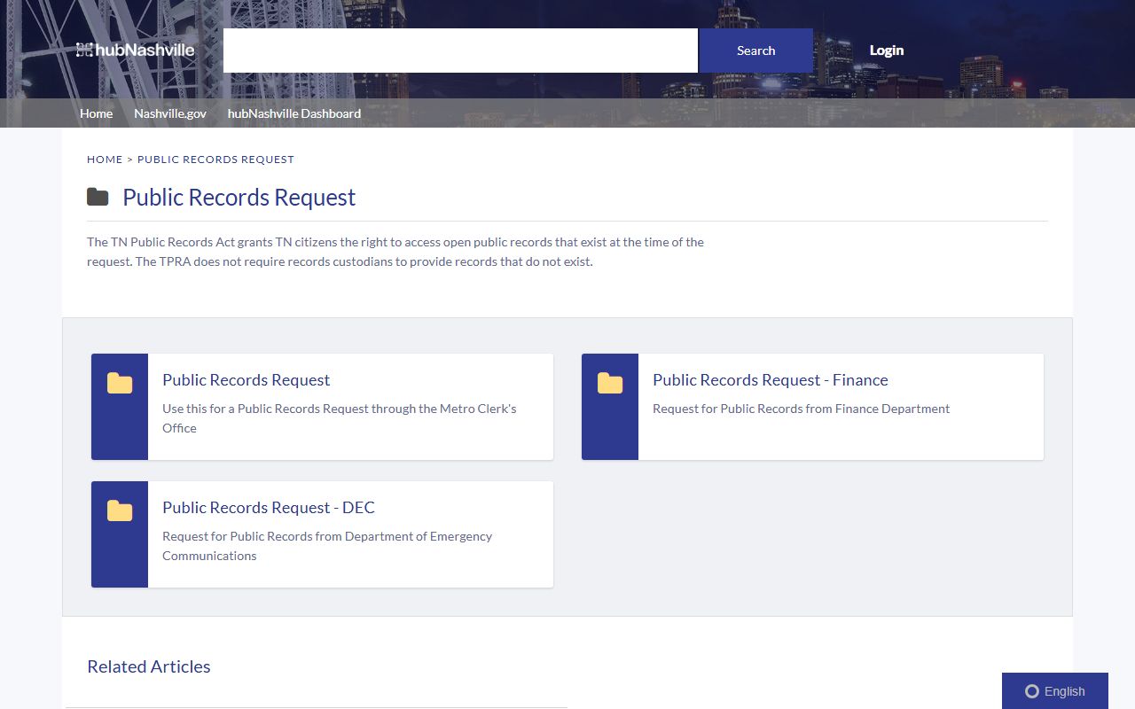Nashville public records request portal for arrest records
