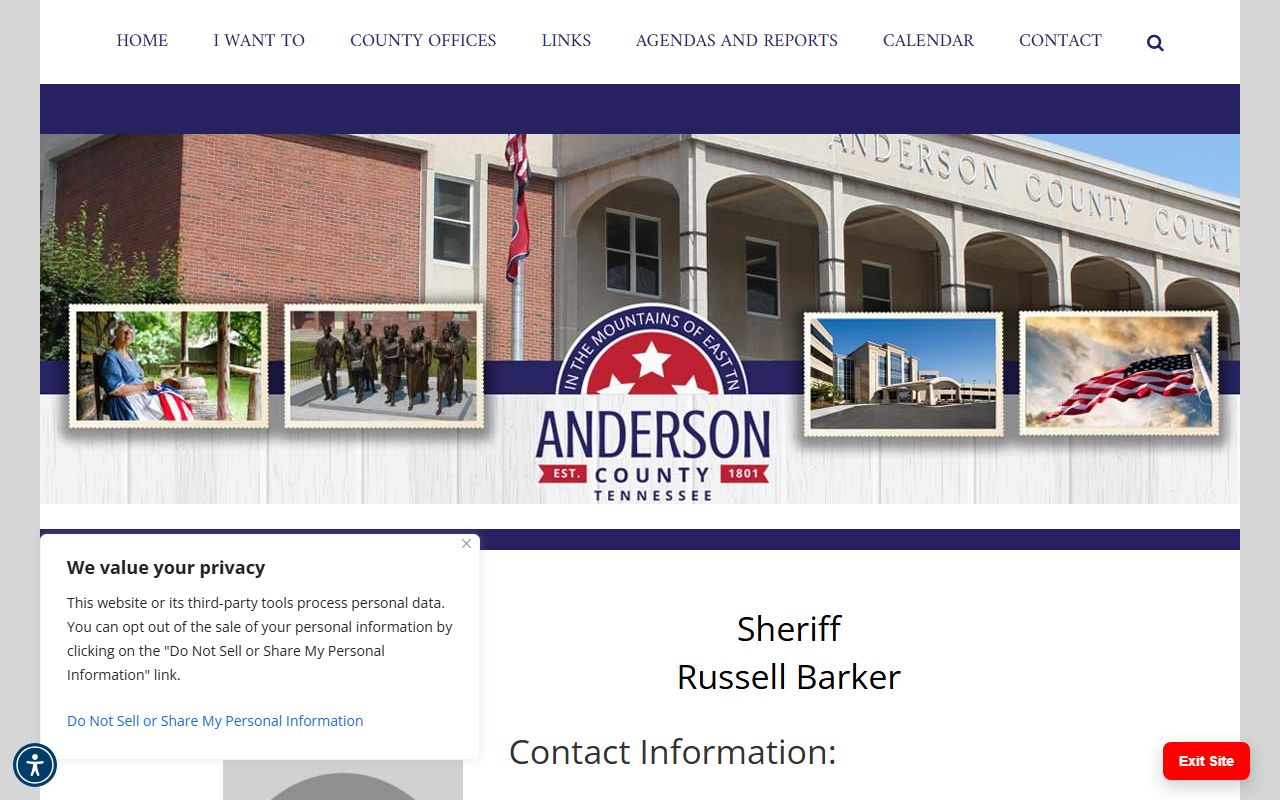 Anderson County Sheriff's Office website for arrest records