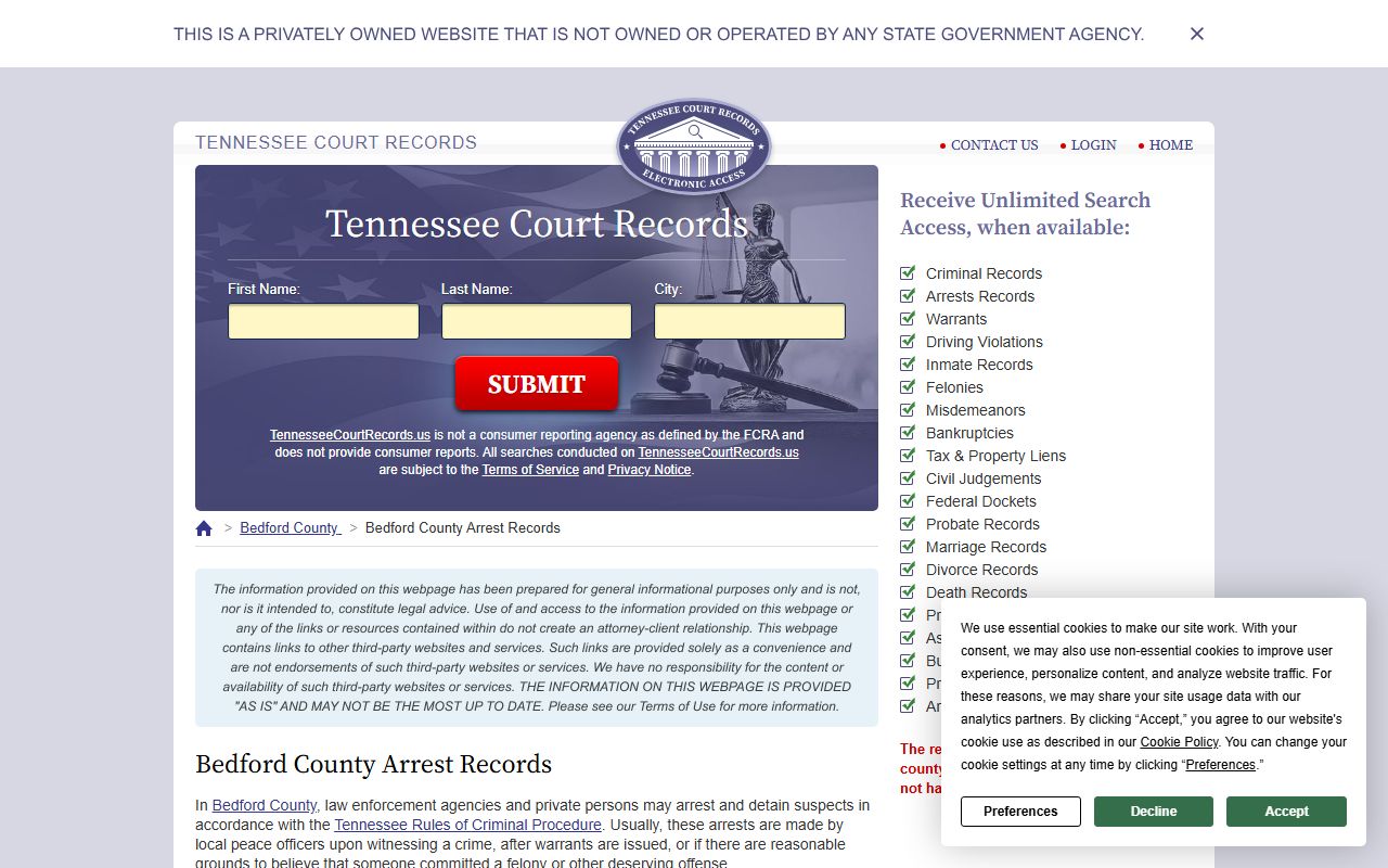 Bedford County Tennessee court records search