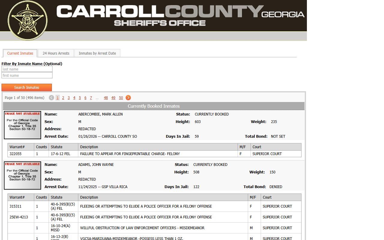 Carroll County Interopweb inmate list
