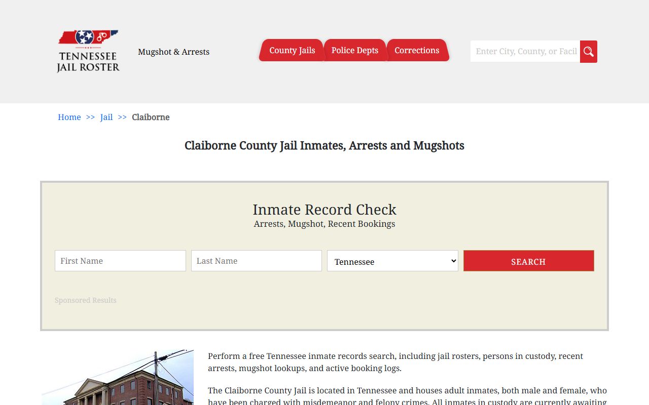 Claiborne County jail roster showing current inmate bookings