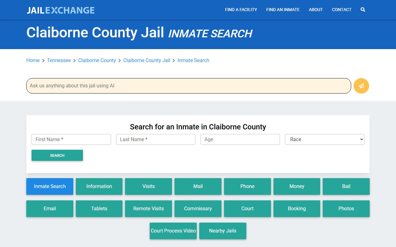 Jail Exchange search page for Claiborne County arrest records