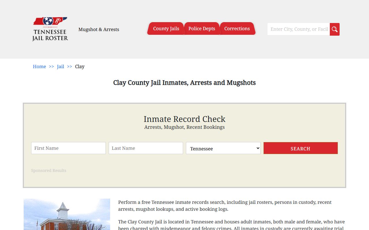 Tennessee jail roster page for Clay County
