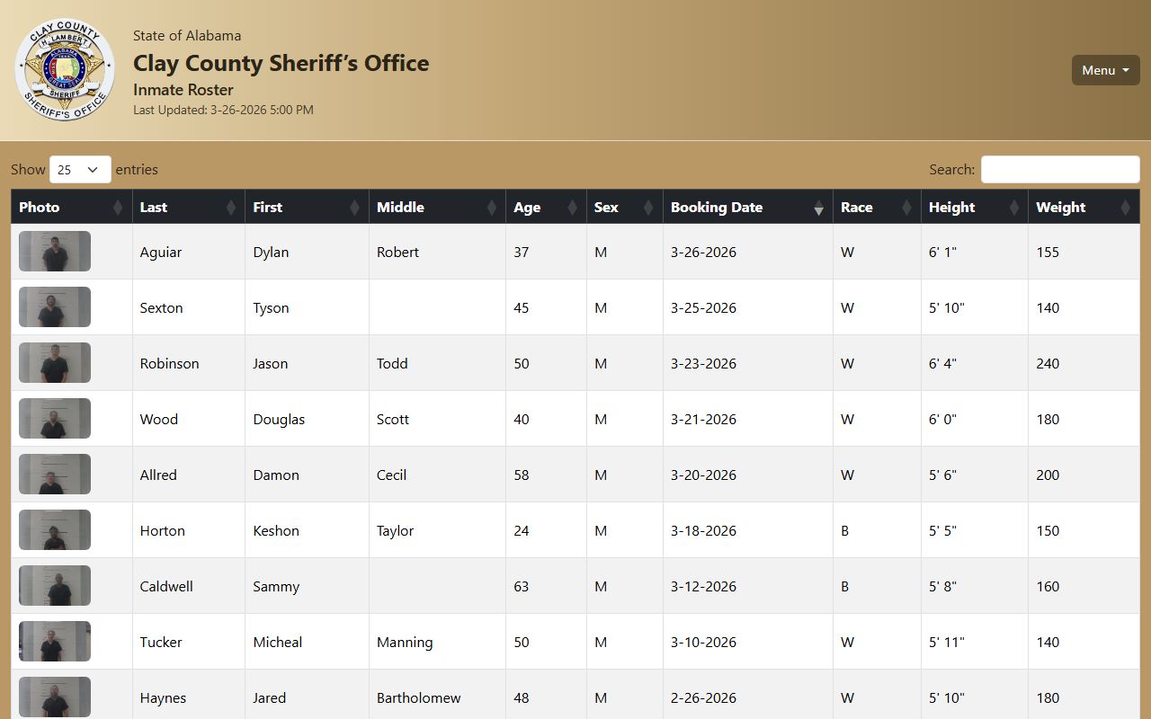 Clay County Sheriff's Office inmate roster page