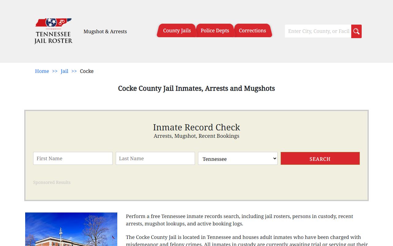 Cocke County jail roster showing current inmate bookings