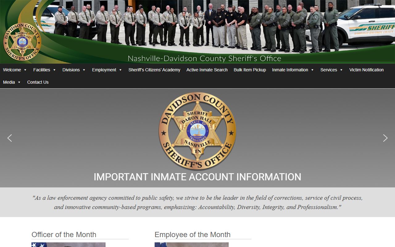 Davidson County Sheriff's Office website for arrest records