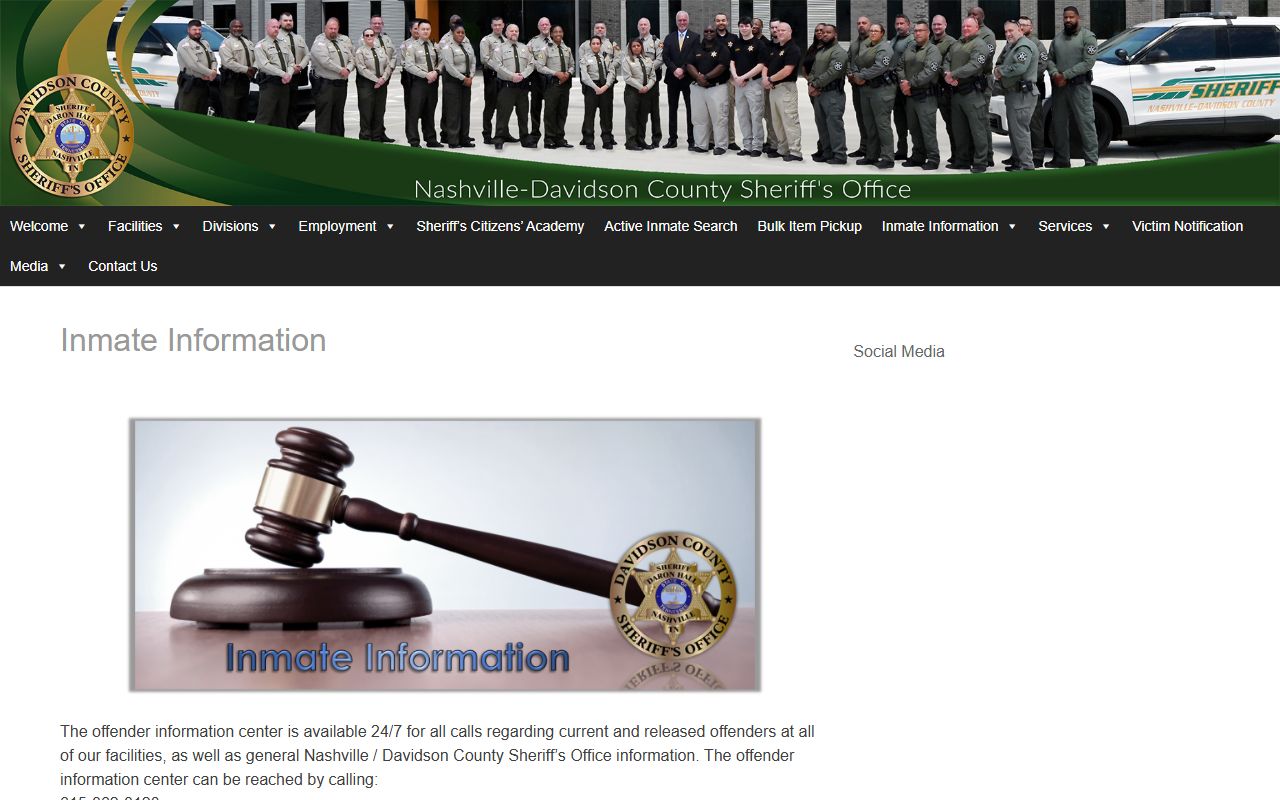 Davidson County inmate information and records page