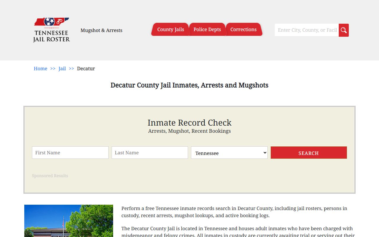 Decatur County jail roster search page