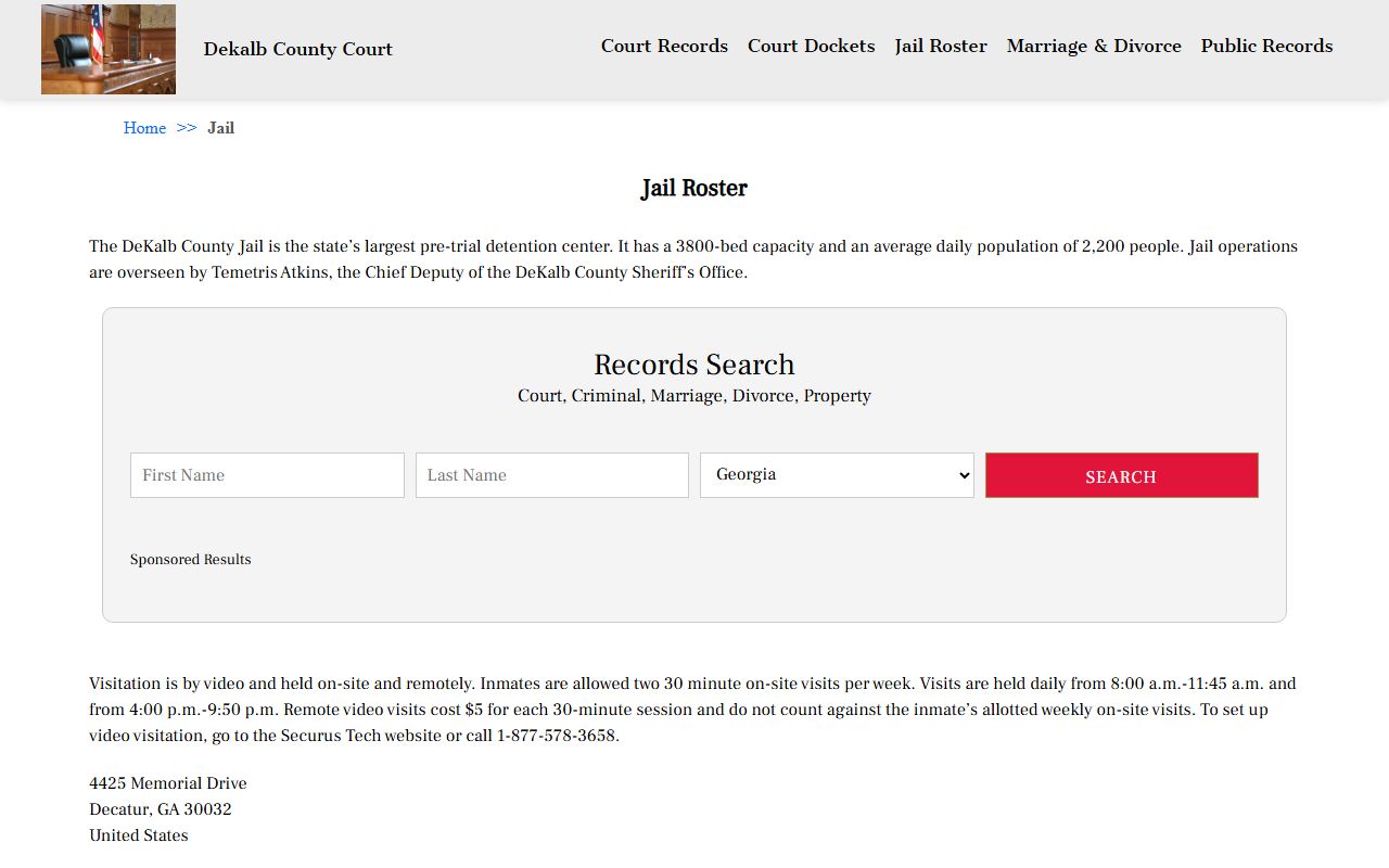 DeKalb County jail roster showing current inmates
