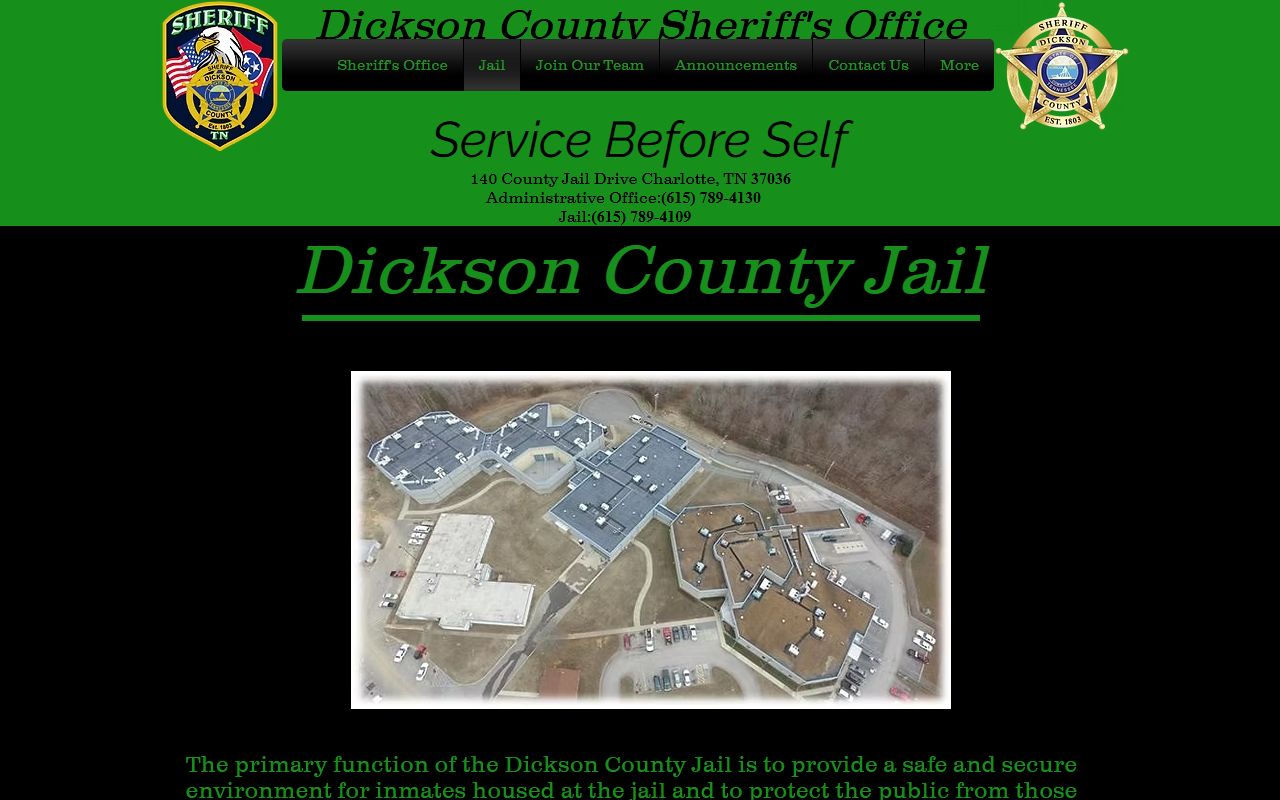 Dickson County Sheriff's Office jail page for arrest records