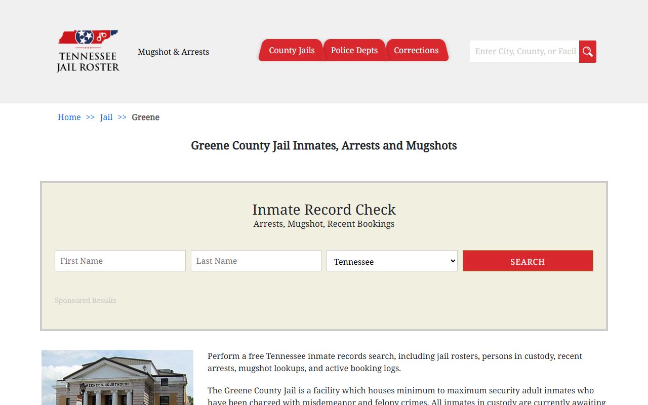 Greene County jail roster for arrest record searches