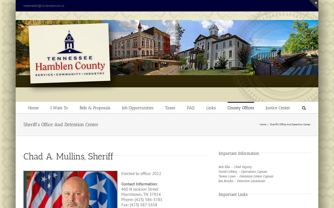 Hamblen County Sheriff's Office website for arrest records