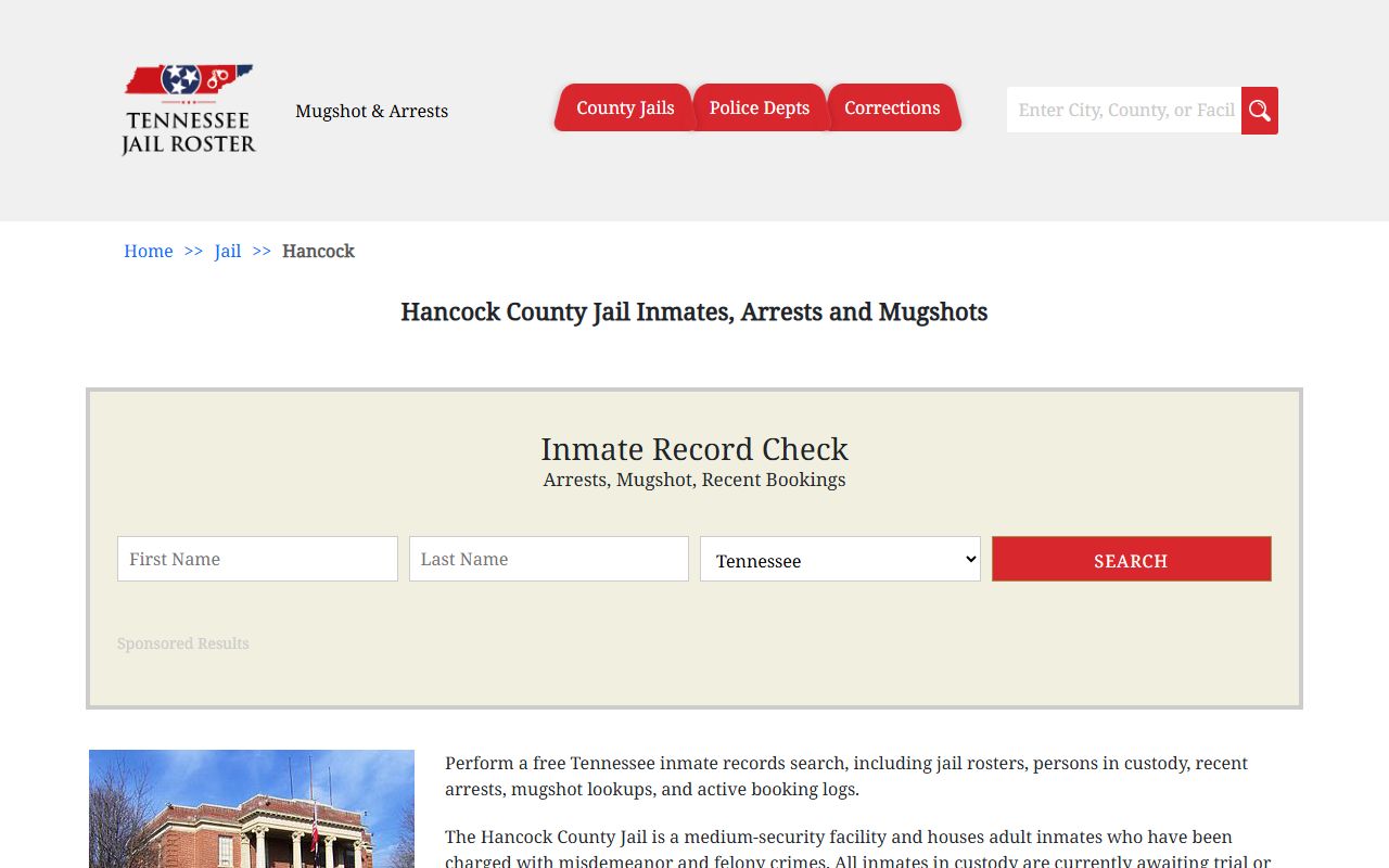 Hancock County jail roster listing arrest records
