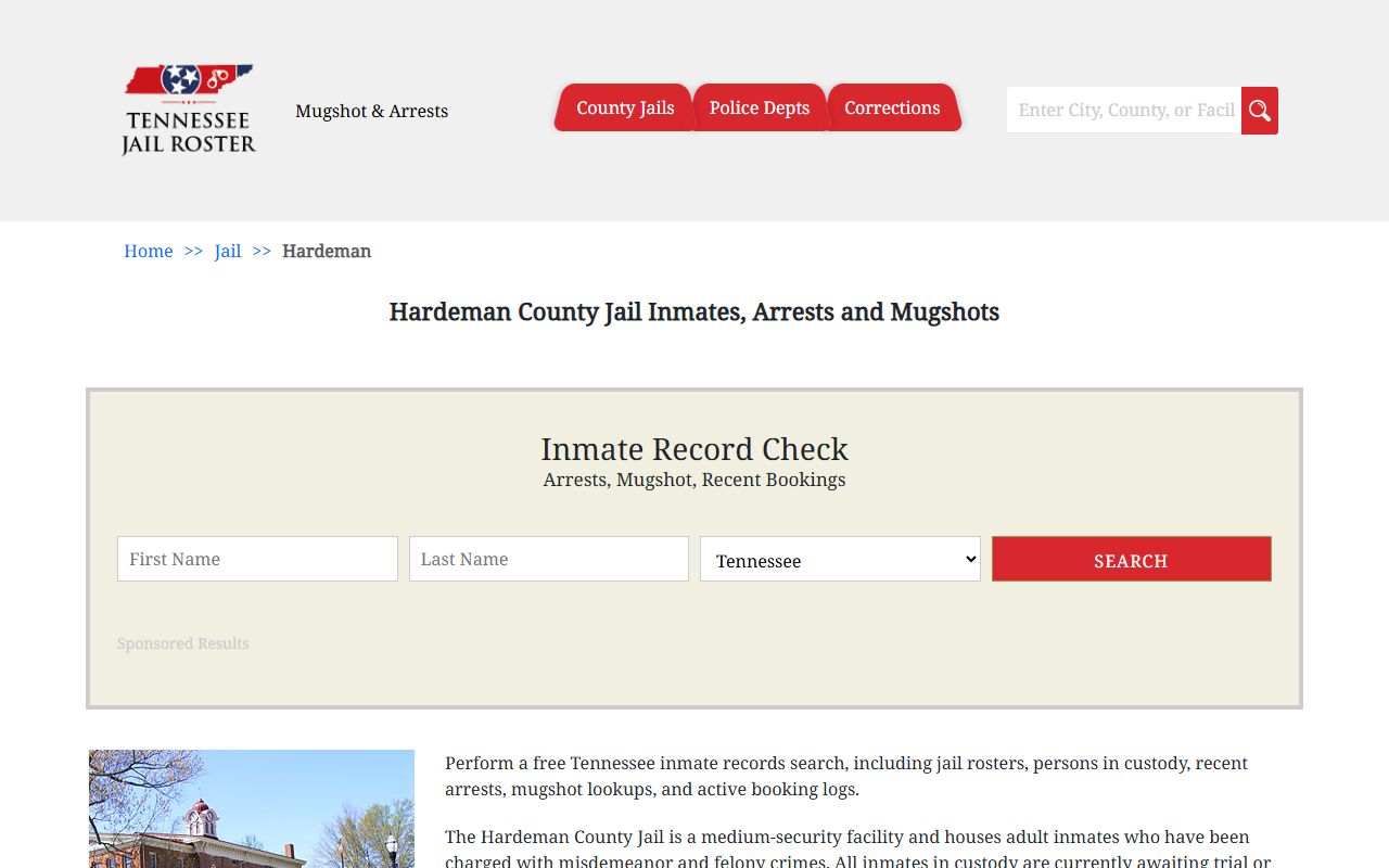Hardeman County jail roster showing arrest records
