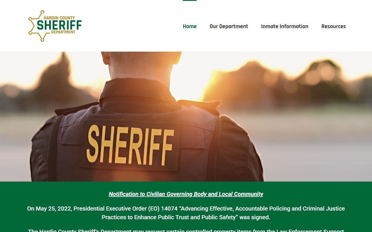 Hardin County Sheriff's Office website for arrest records