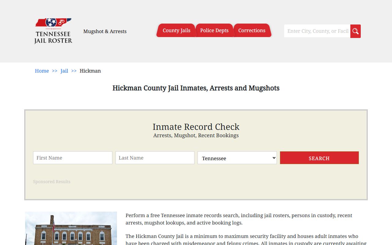 Hickman County jail roster for arrest records