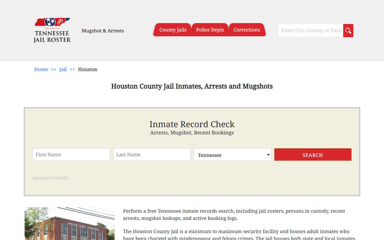 Houston County jail roster showing arrest records