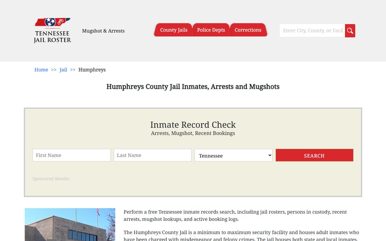 Humphreys County jail roster search on Tennessee Jail Roster