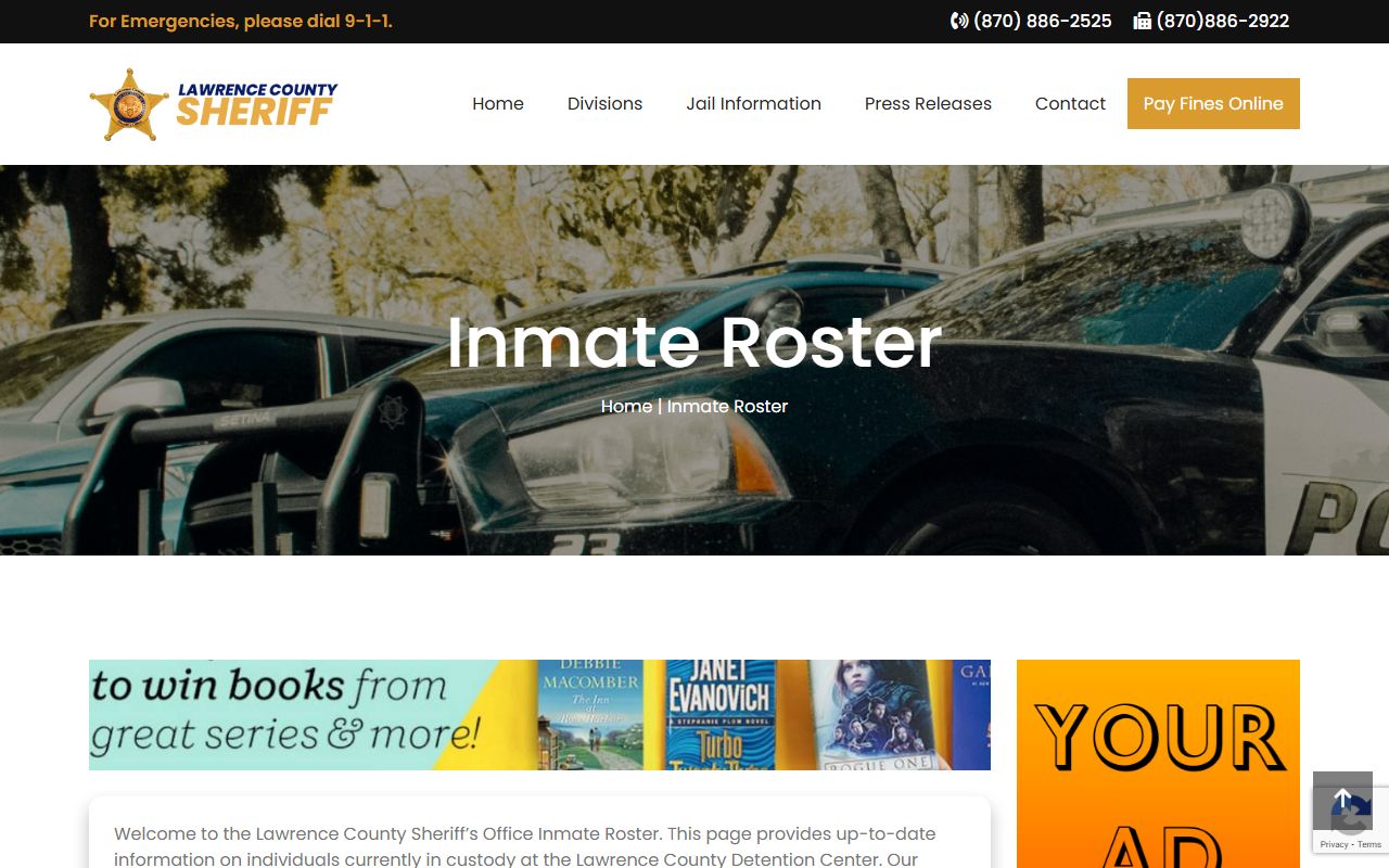 Lawrence County Sheriff inmate roster for arrest records