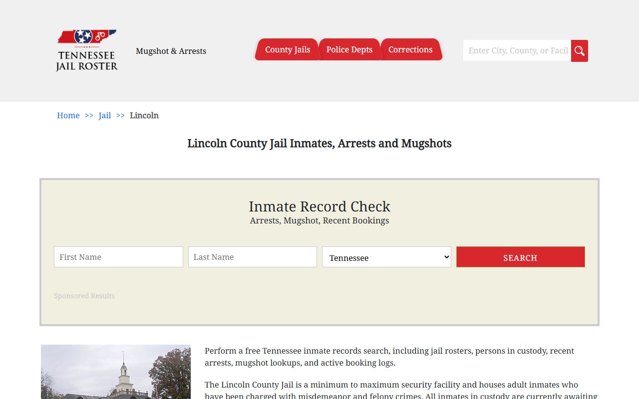 Lincoln County jail roster on Tennessee Jail Roster