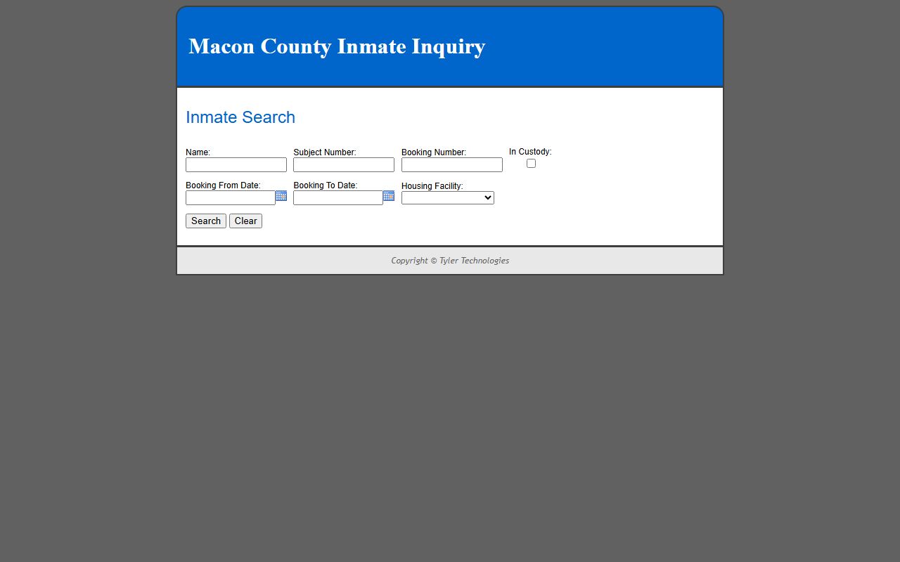 Macon County inmate inquiry portal for arrest records