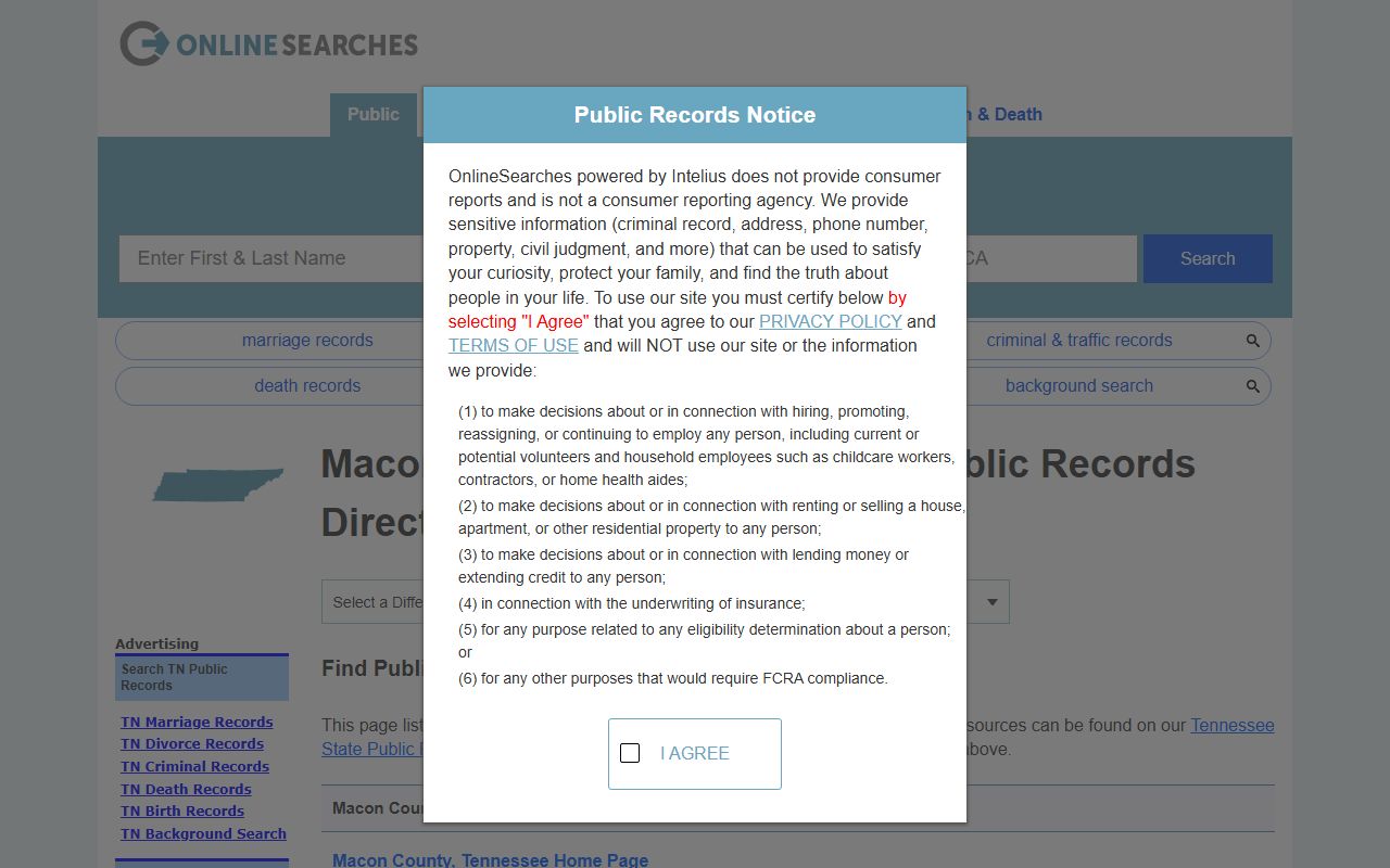 Public records directory for Macon County arrest records
