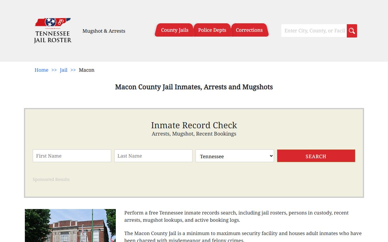 Tennessee Jail Roster showing Macon County arrest records