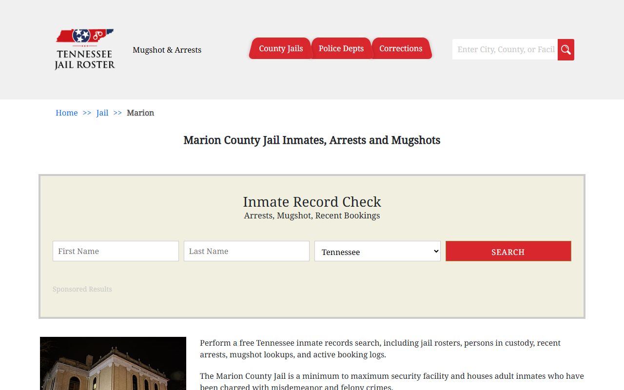 Tennessee Jail Roster for Marion County arrest records