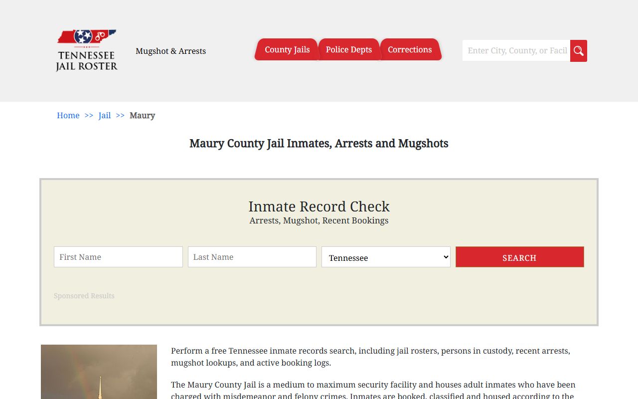 Tennessee Jail Roster for Maury County arrest records