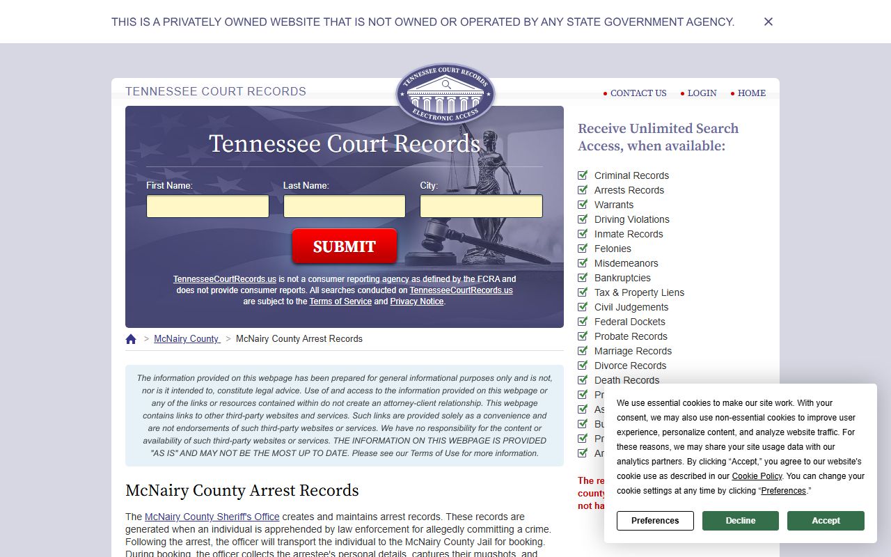 McNairy County arrest records from Tennessee Court Records