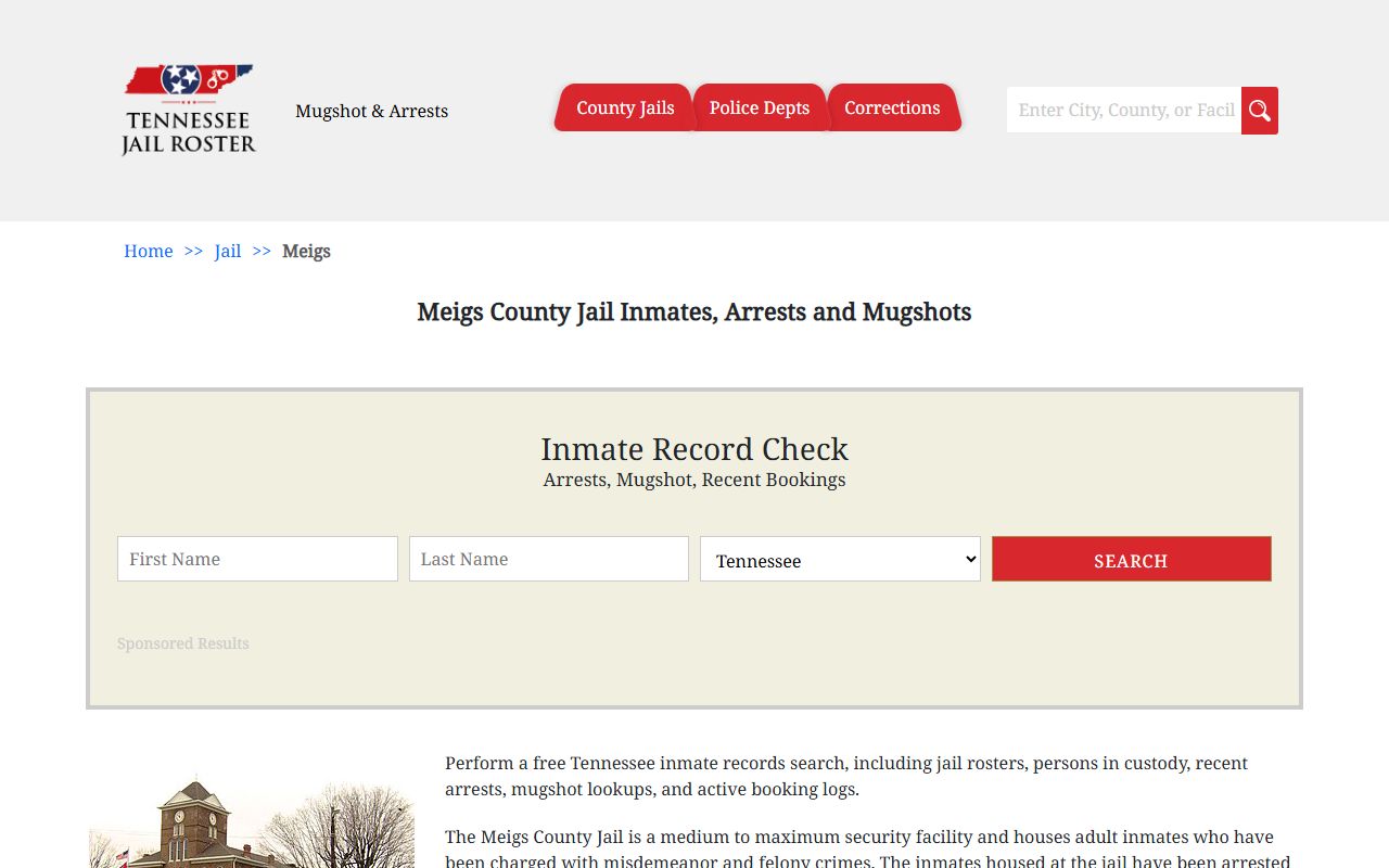 Tennessee Jail Roster for Meigs County arrest records