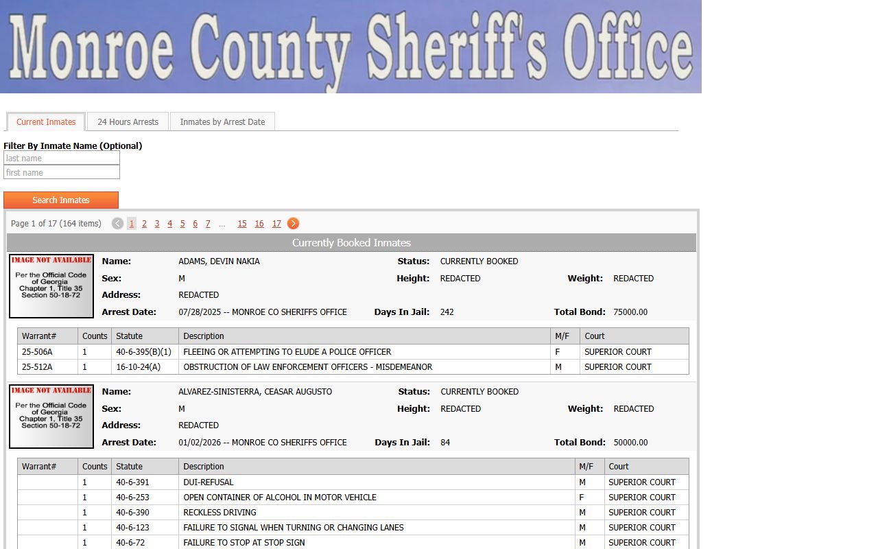 InteropWeb inmate roster for Monroe County arrest records