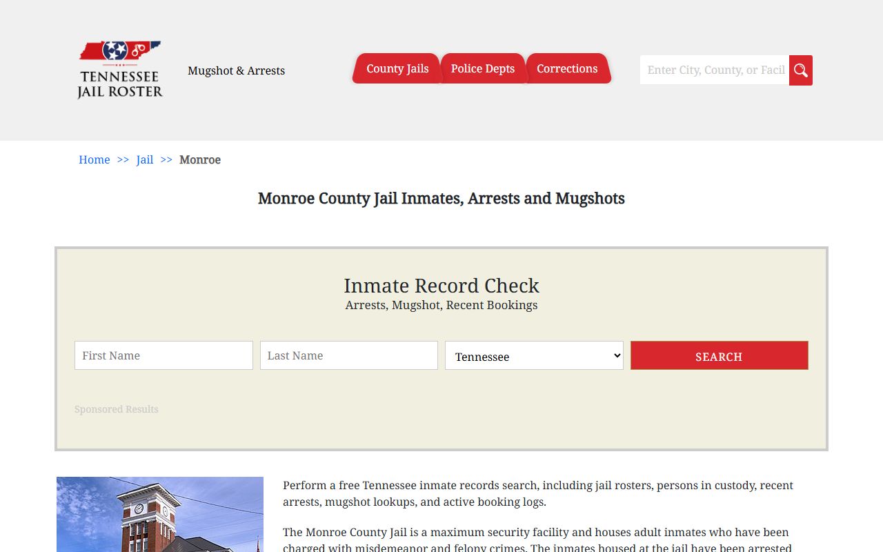 Tennessee Jail Roster for Monroe County arrest records