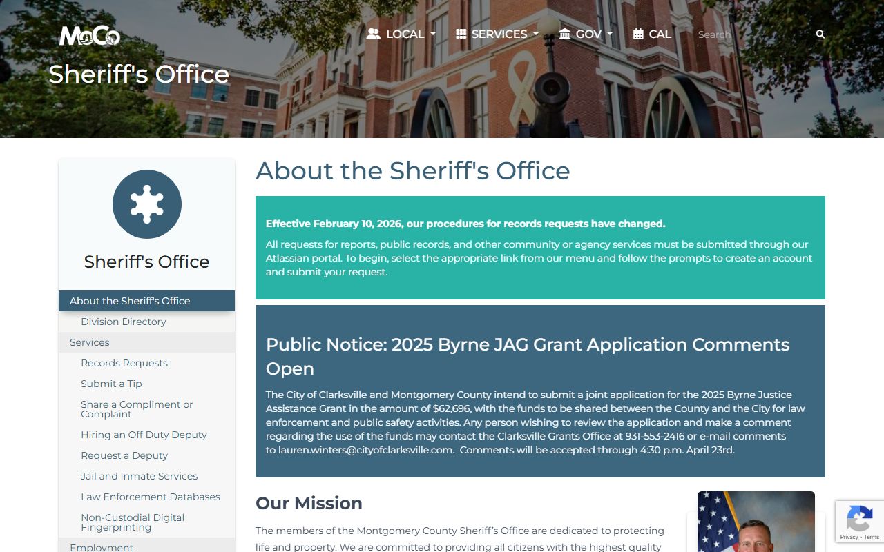 Montgomery County Sheriff's Office website for arrest records