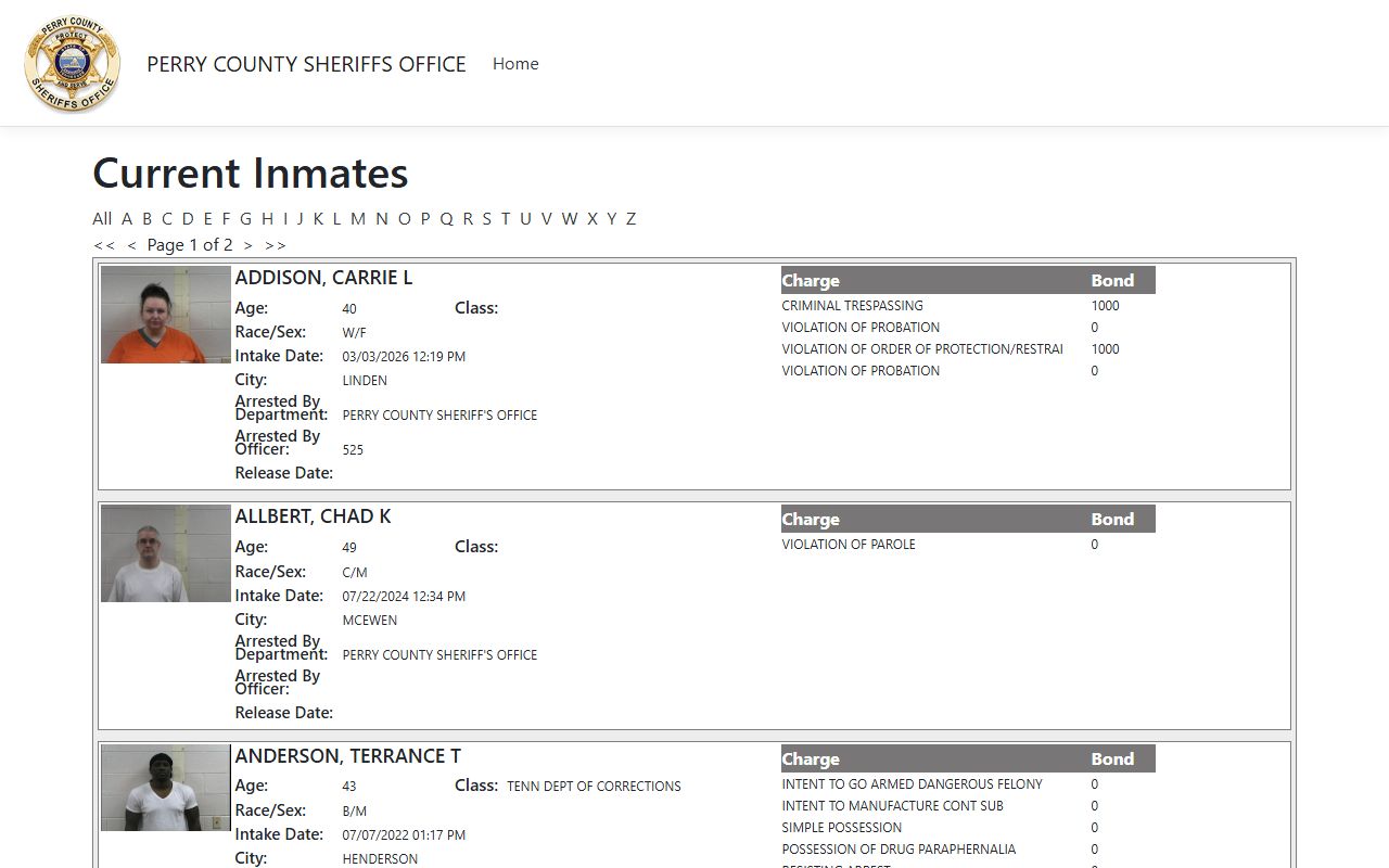 Perry County ISOMS jail portal for arrest records