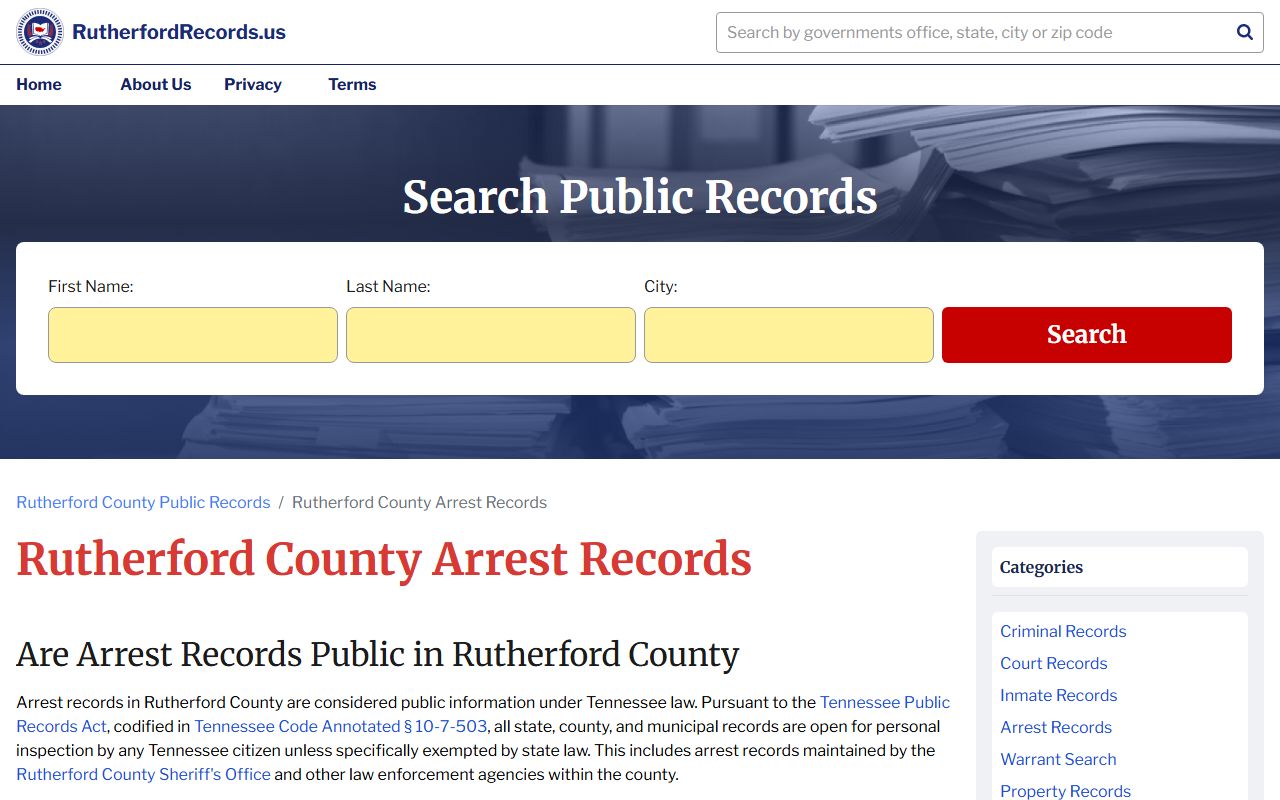 Rutherford County arrest records search website
