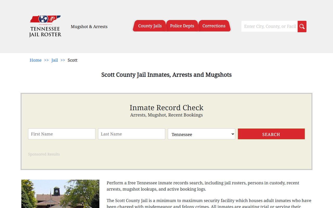 Tennessee Jail Roster search for Scott County arrest records