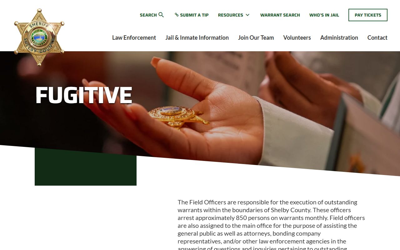 Shelby County fugitive division and warrants page