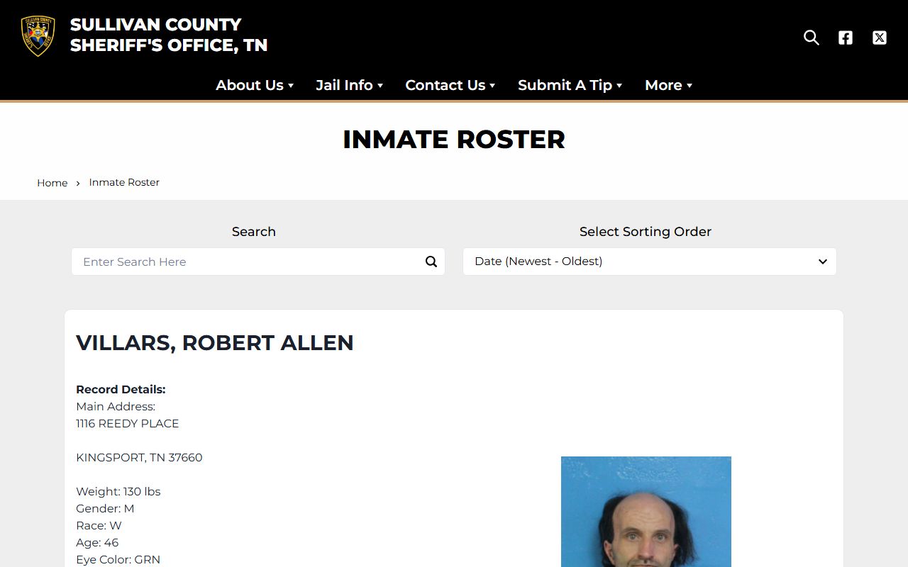 Sullivan County inmate roster page