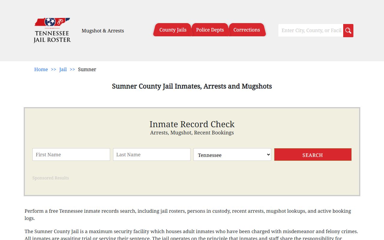 Tennessee Jail Roster for Sumner County