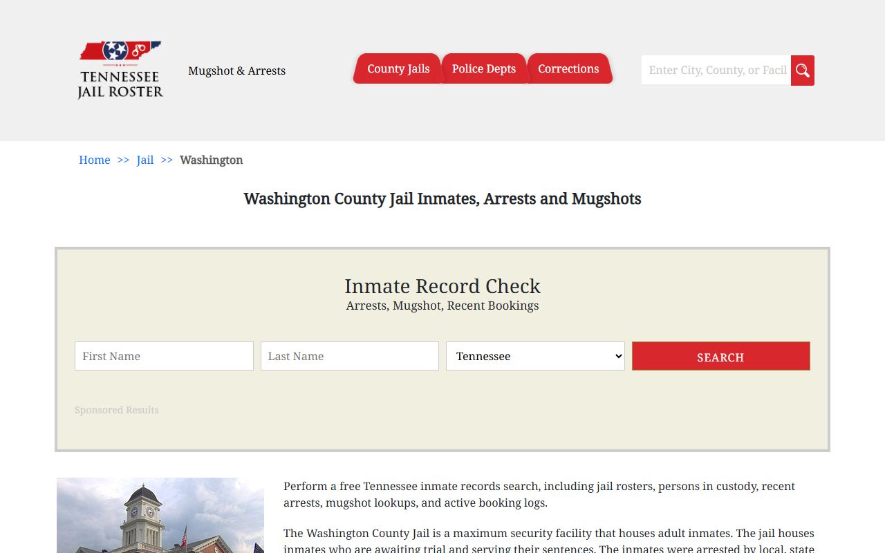 Tennessee Jail Roster for Washington County arrest records